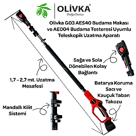 Olivka AES40 Akülü Budama Makası 40 mm ve Uzatma Sapı