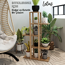 Lotus 5 Katlı Ahşap Çiçeklik, Saksılık, Saksı Standı / Dekoratif Raf / Çok Amaçlı Kullanım (Atlantik Çam)