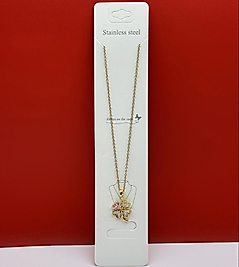 Pembe taşlı yonca kolye çelik gold